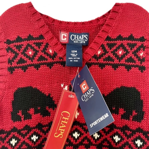 NWT! CHAPS Holiday Christmas 12 Mos. infants/toddler Bears Pullover Sweater Vest - Picture 2 of 5